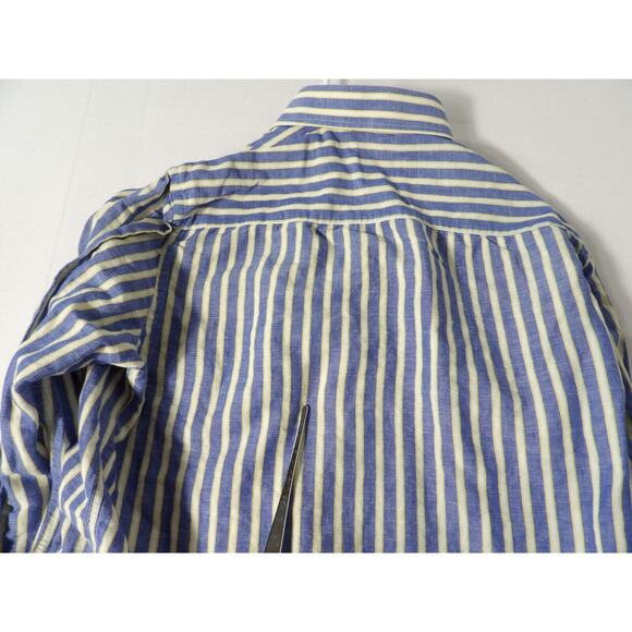 John Hill Shirt Irish Linen Mens Sz 40 Large Button Up Vertical Stripe Blue Vaca - Picture 14 of 14